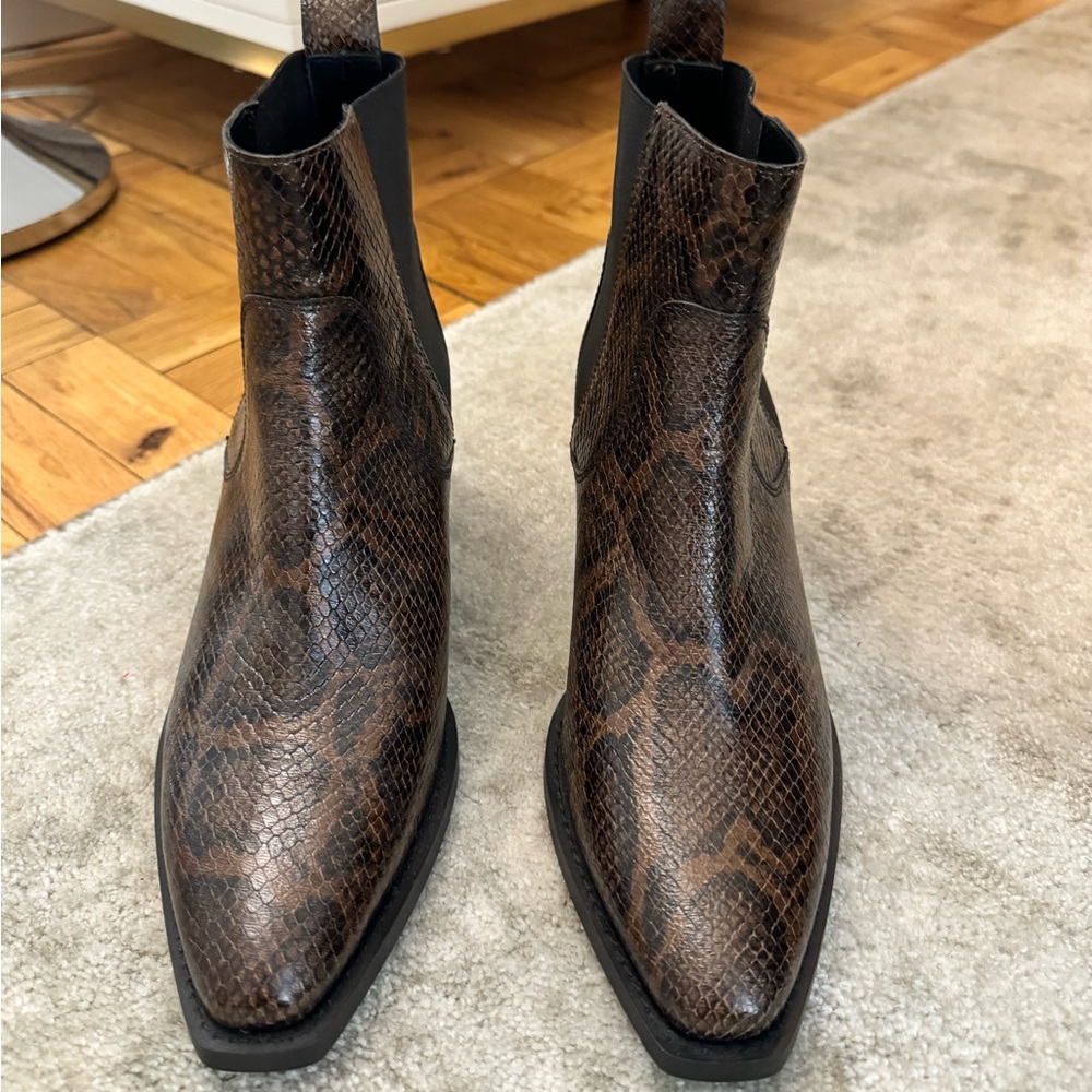Everlane western boot in brown snakeskin